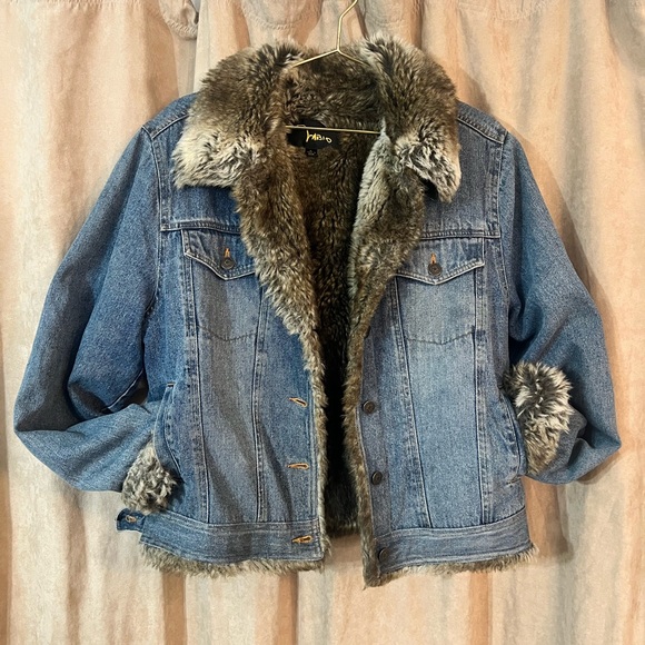 Fabio women’s faux fur jean jacket size large - Picture 2 of 4